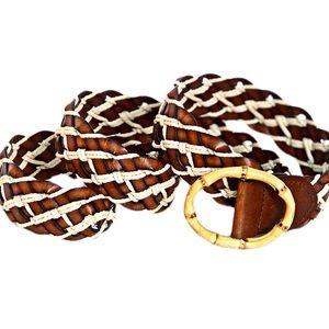 Hand Made Womens Braided Leather Cotton Cord 1.5” Belt XL